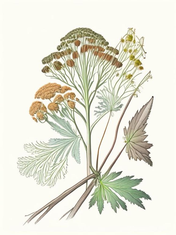 Angelica Root Spices And Herbs Pencil Illustration 1
