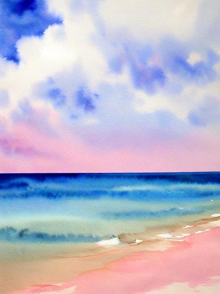 Injidup Beach, Australia Pink Watercolour