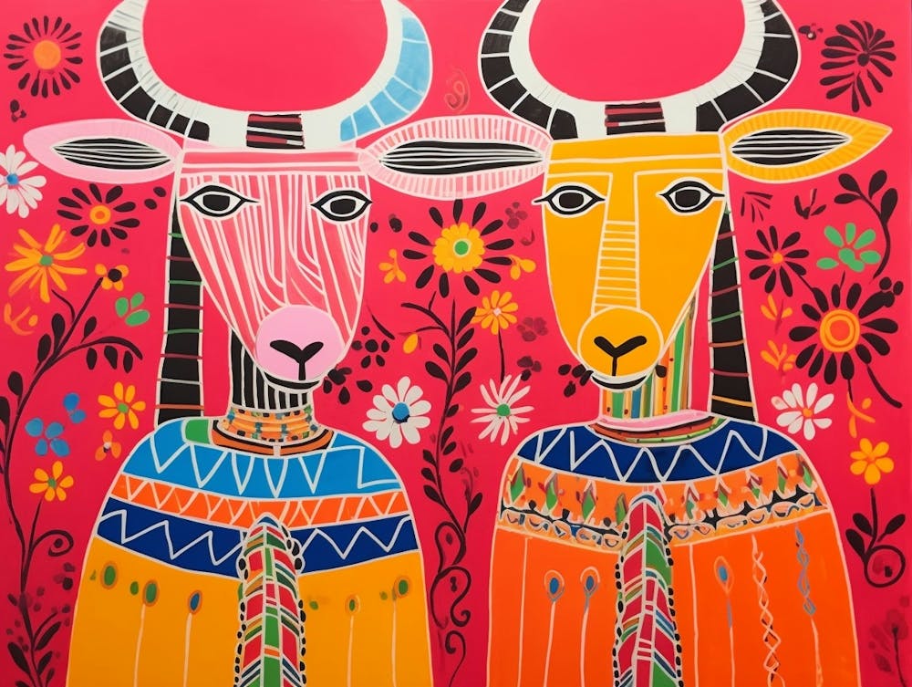 Goat 1 Folk Style Animal Illustration