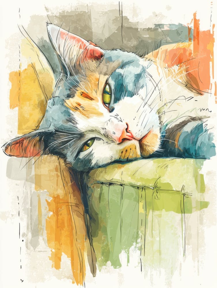 Watercolor Cat On The Couch 39