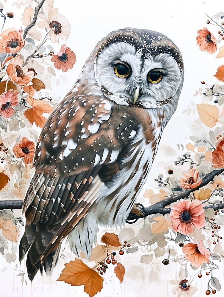 Boreal Owl Japanese Painting 4