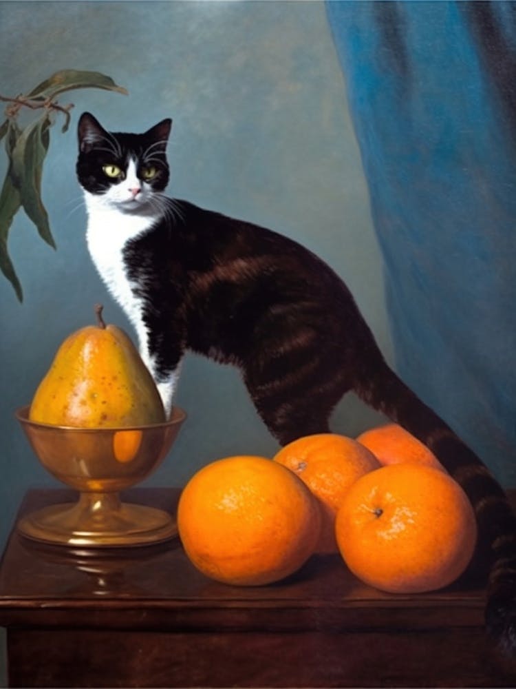 Painting Of A Still Life Of A Bird Of Paradise With A Cat, Realism 3