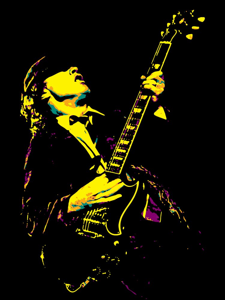 Angus Young Australischer Gitarristenlegende in Pop-Art-Illustration