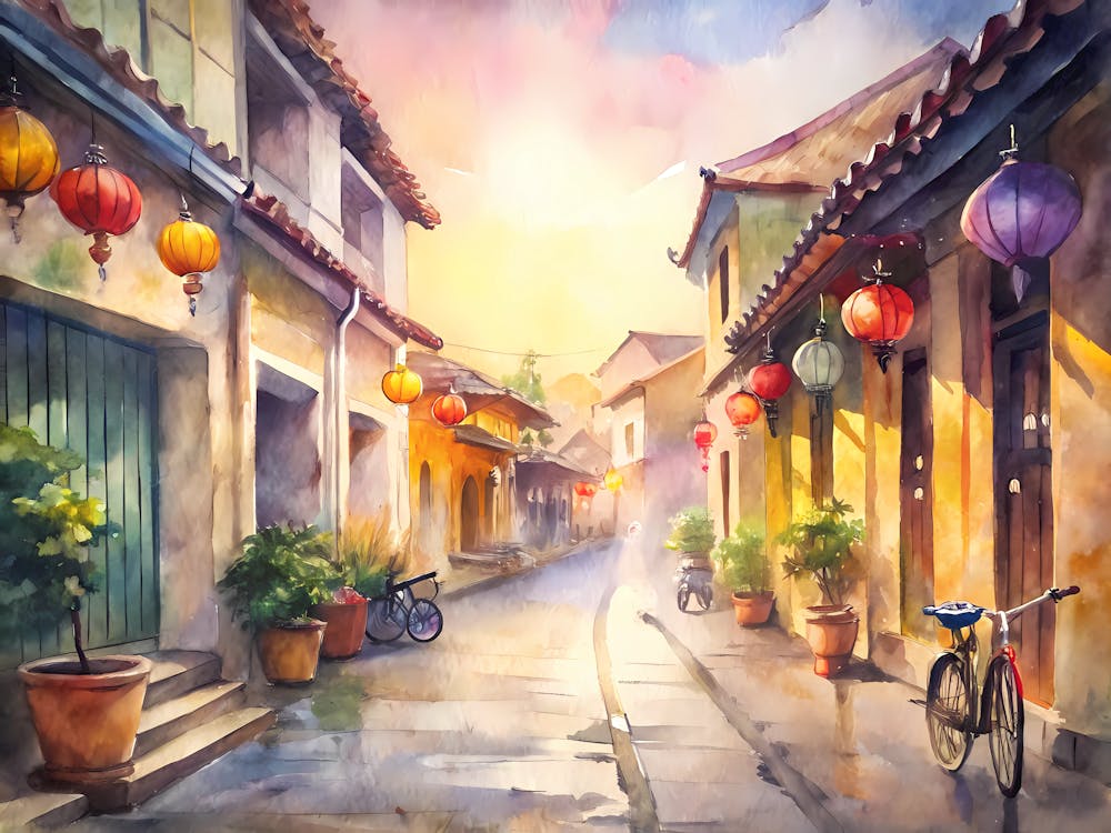Hoi An Vietnam A Vintage Illustration