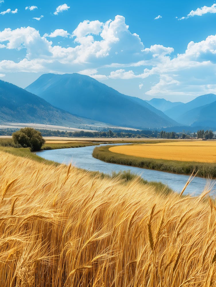 Golden Wheat Field In The Mountains