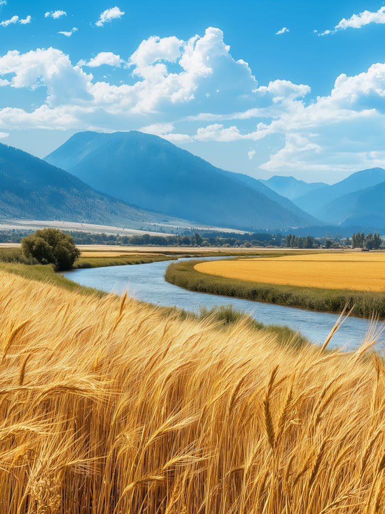 Golden Wheat Field In The Mountains