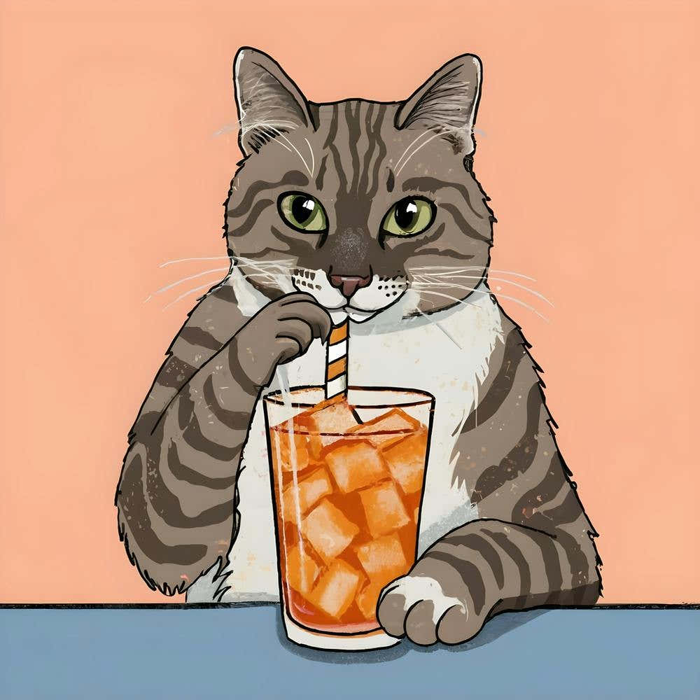 Aperol Spritz Cat Drinking Iced Tea