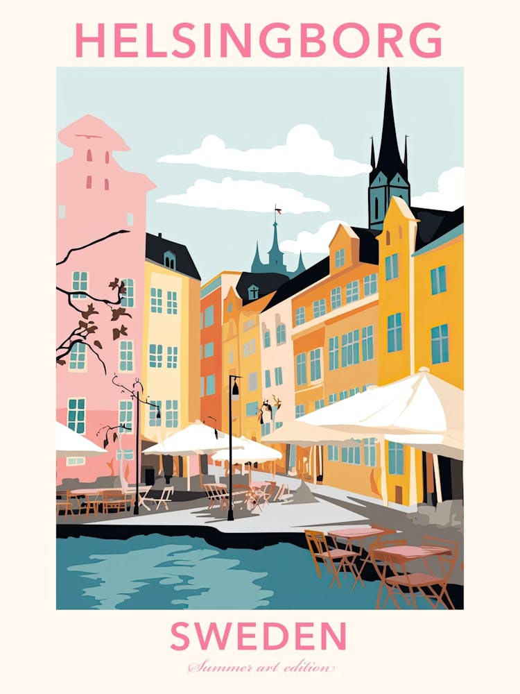 Helsingborg, Schweden, Illustration in flachen Pastelltönen 1 Poster