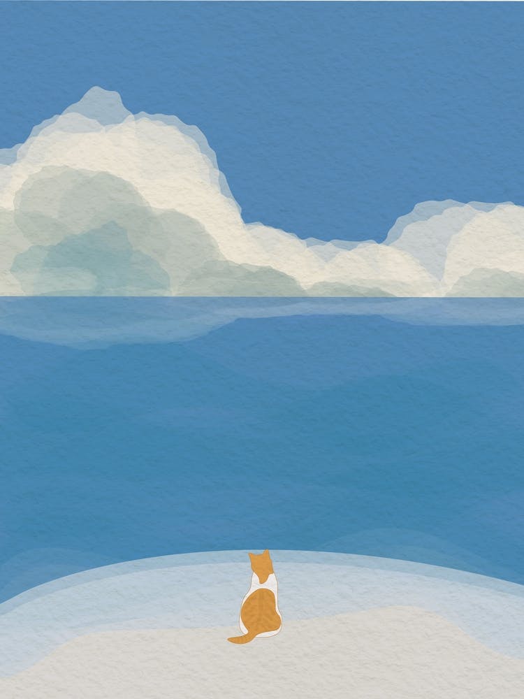 Minimal art Cat On The Beach 1