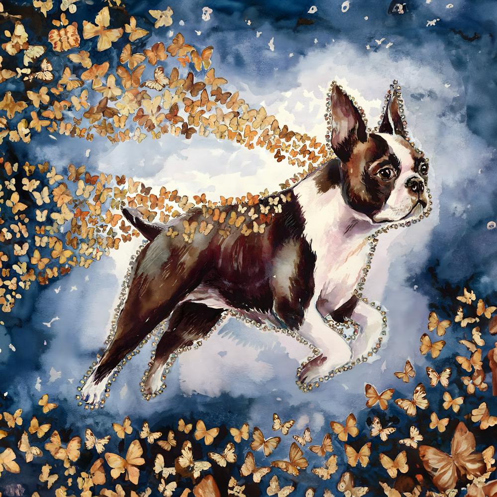 Boston Terrier With Butterflies