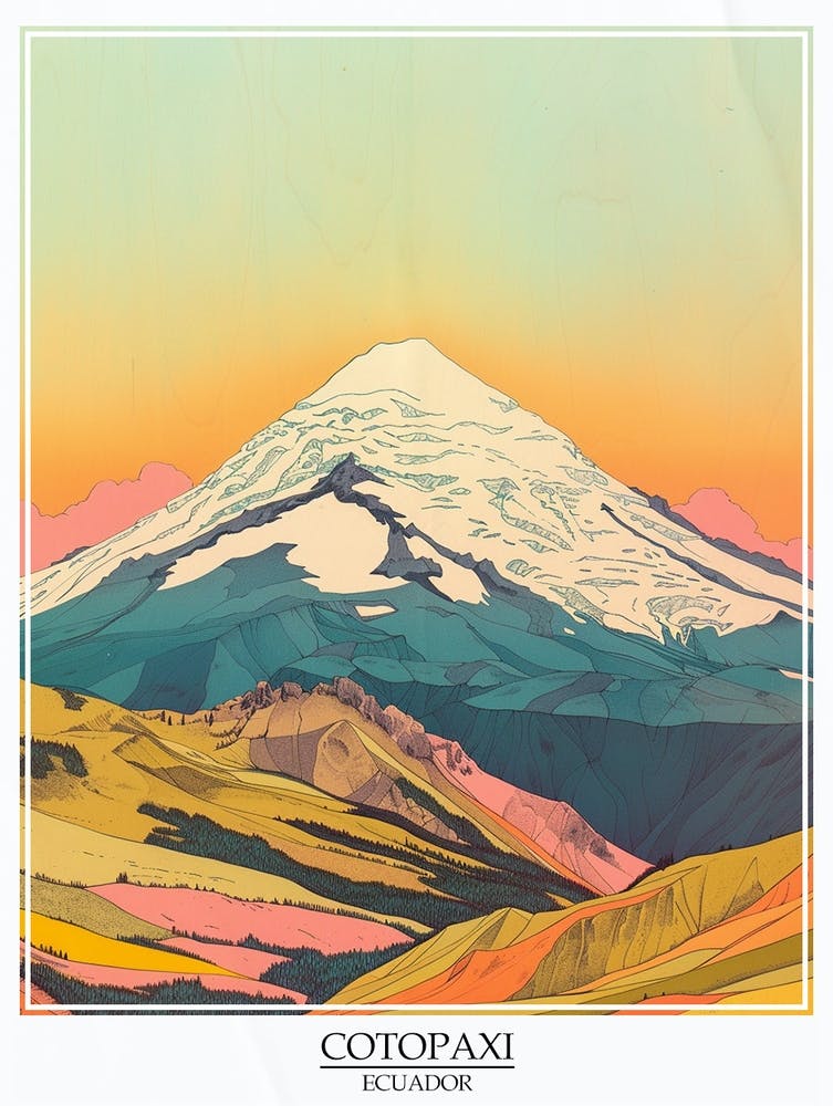Cotopaxi Ecuador Color Line Drawing 3 Poster