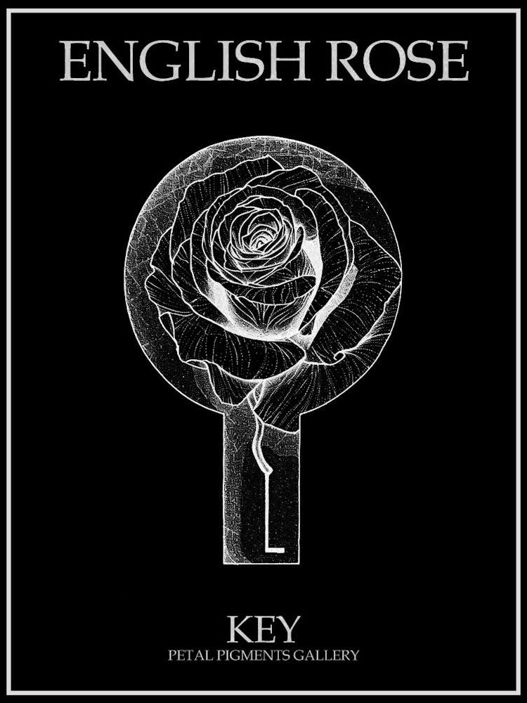 English Rose Key Line Drawing 3 Poster Inverted