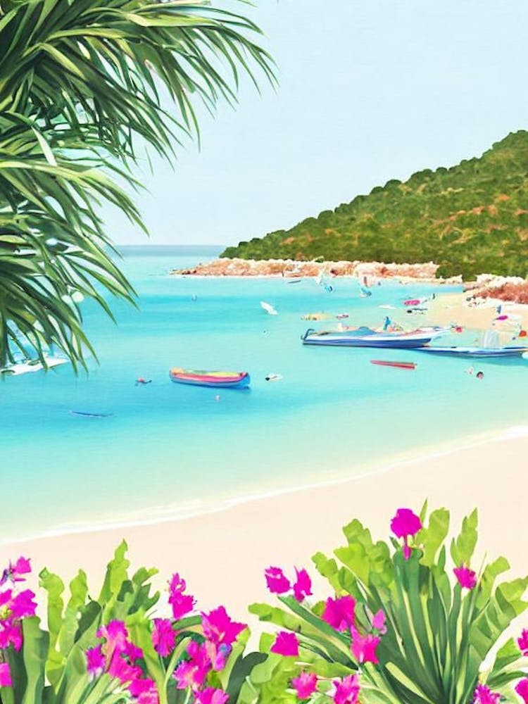 Cala Bassa Beach, Ibiza, Spain Zeitgenössische Illustration 1