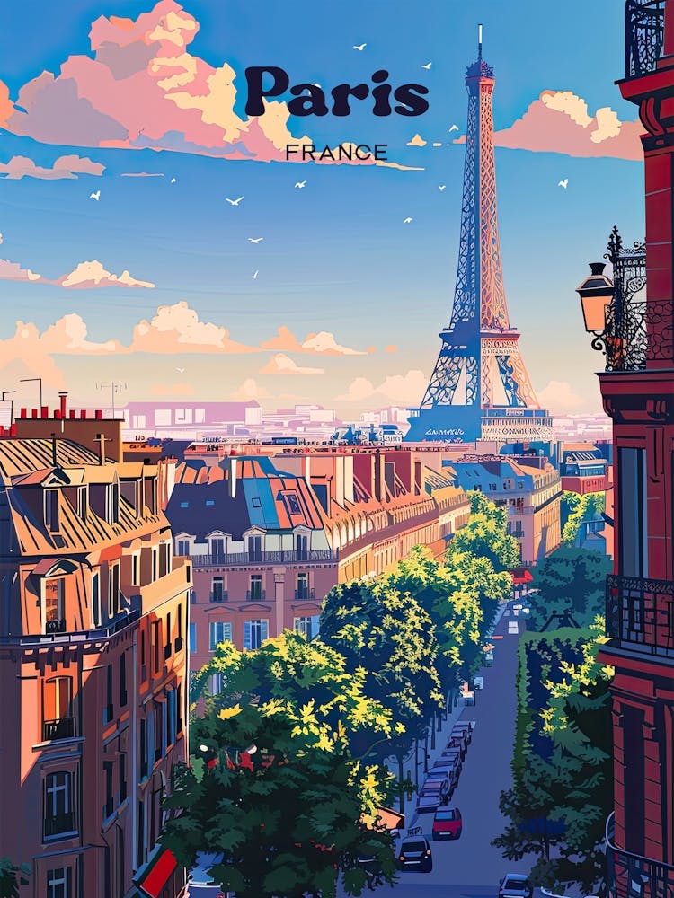 Paris France Cityscape Digital Travel Art