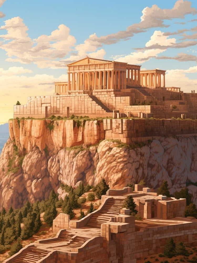 Acropolis Of Athens Pixel Art 3
