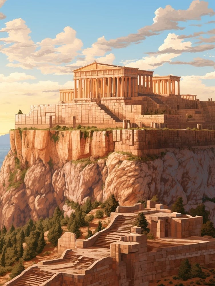Acropolis Of Athens Pixel Art 3