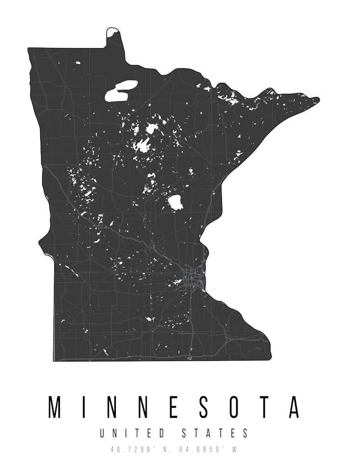 Minnesota Mono Black And White Modern Minimal Street Map