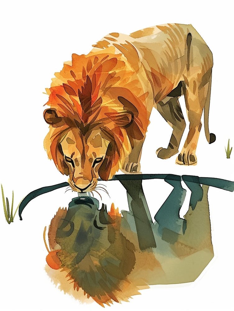 Barbary Lion Drinking From A Water Clipart  1