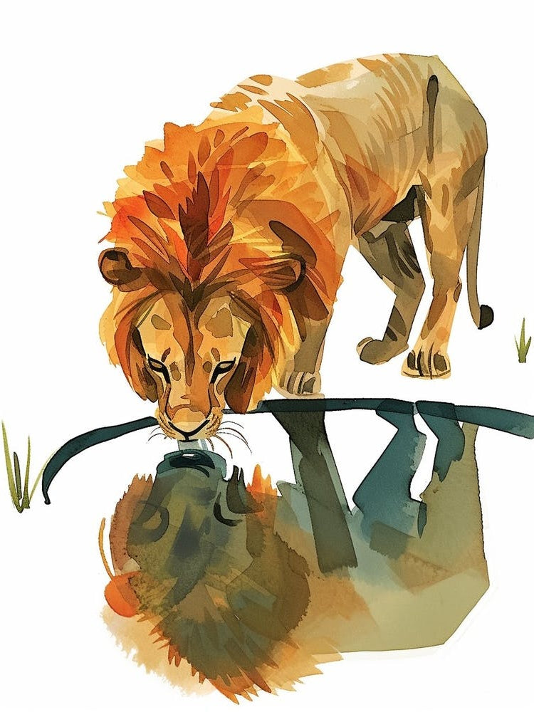 Barbary Lion Drinking From A Water Clipart  1