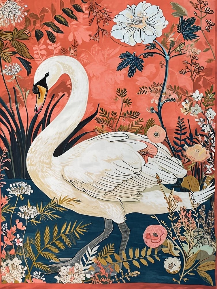 Peinture animale florale cygne 1