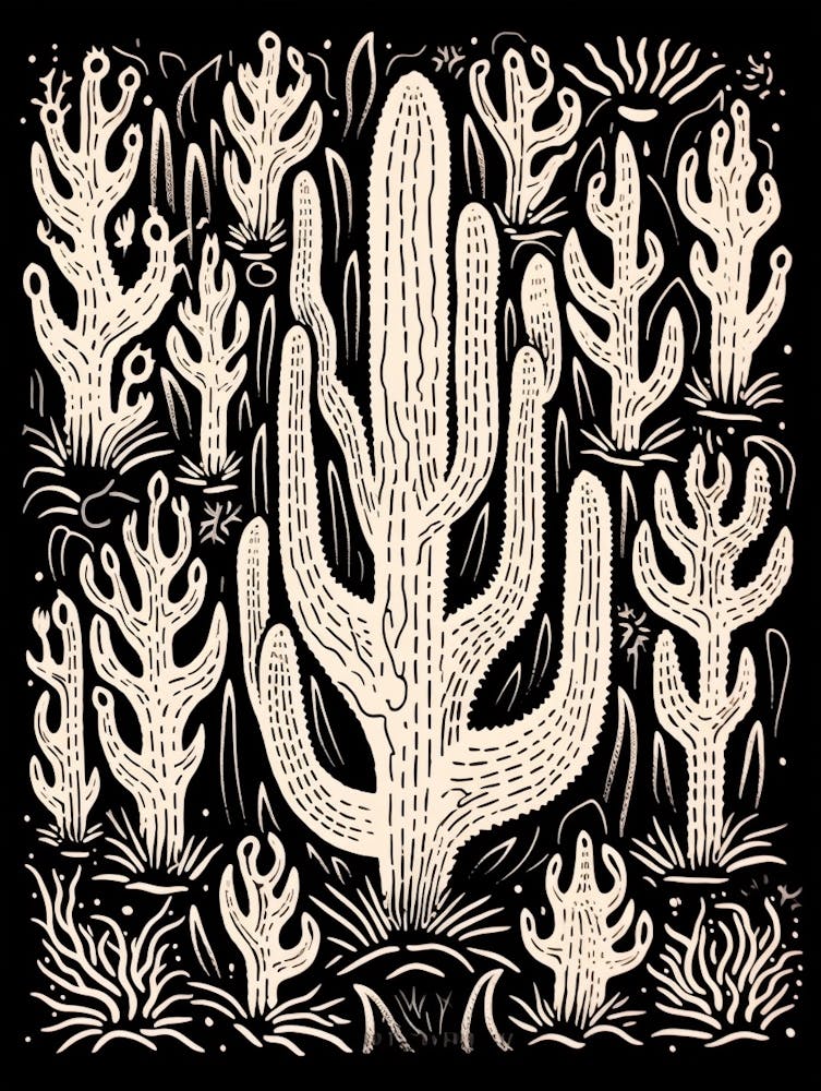 S/W Kaktus-Illustration Wollfackel-Kaktus 3