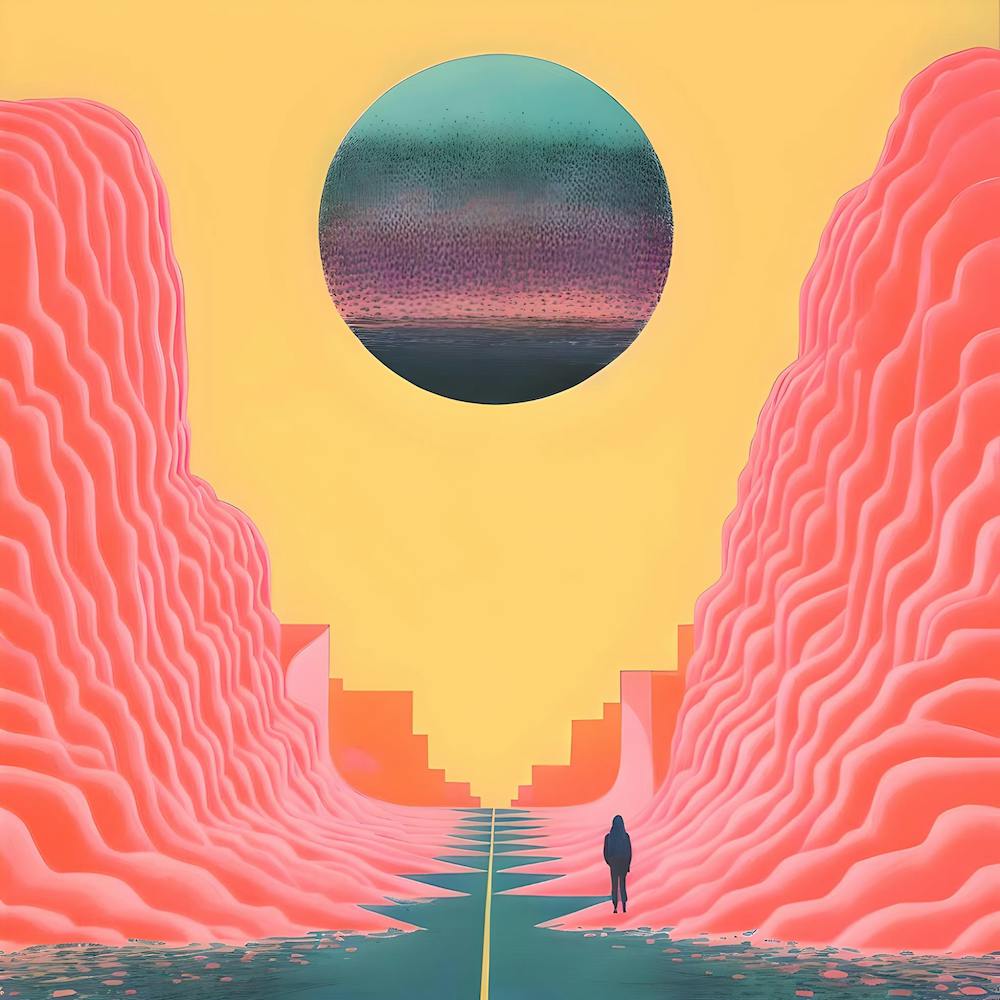 Risograph Style Surreal Scene, Vibrant Trippy Candy Colours 2