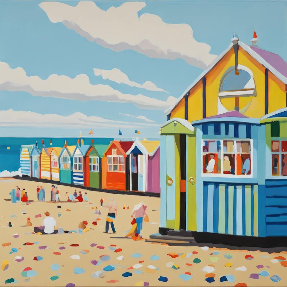 Brighton Beach Series in Style of David Hockney