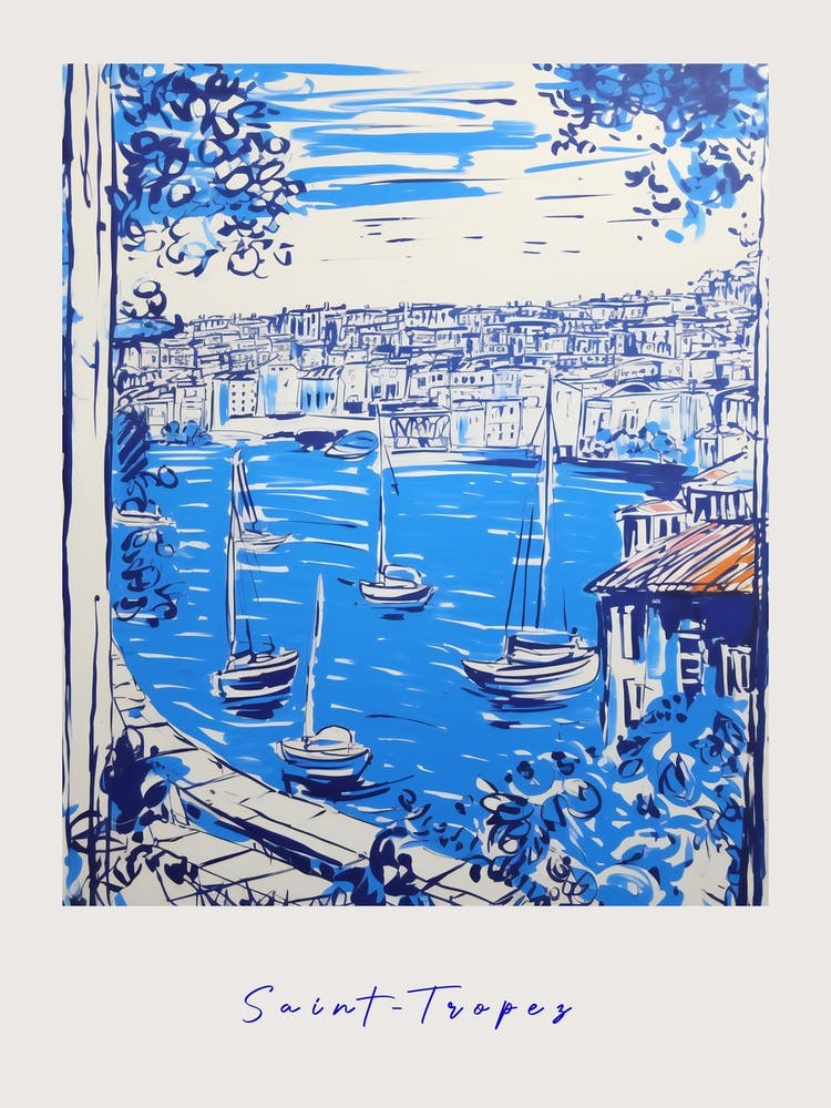 Saint Tropez France 3 Mediterranean Blue Drawing Poster