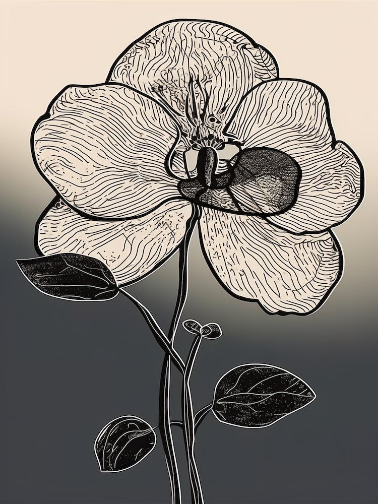Line Art Orchids Flowers Illustration Neutral 11