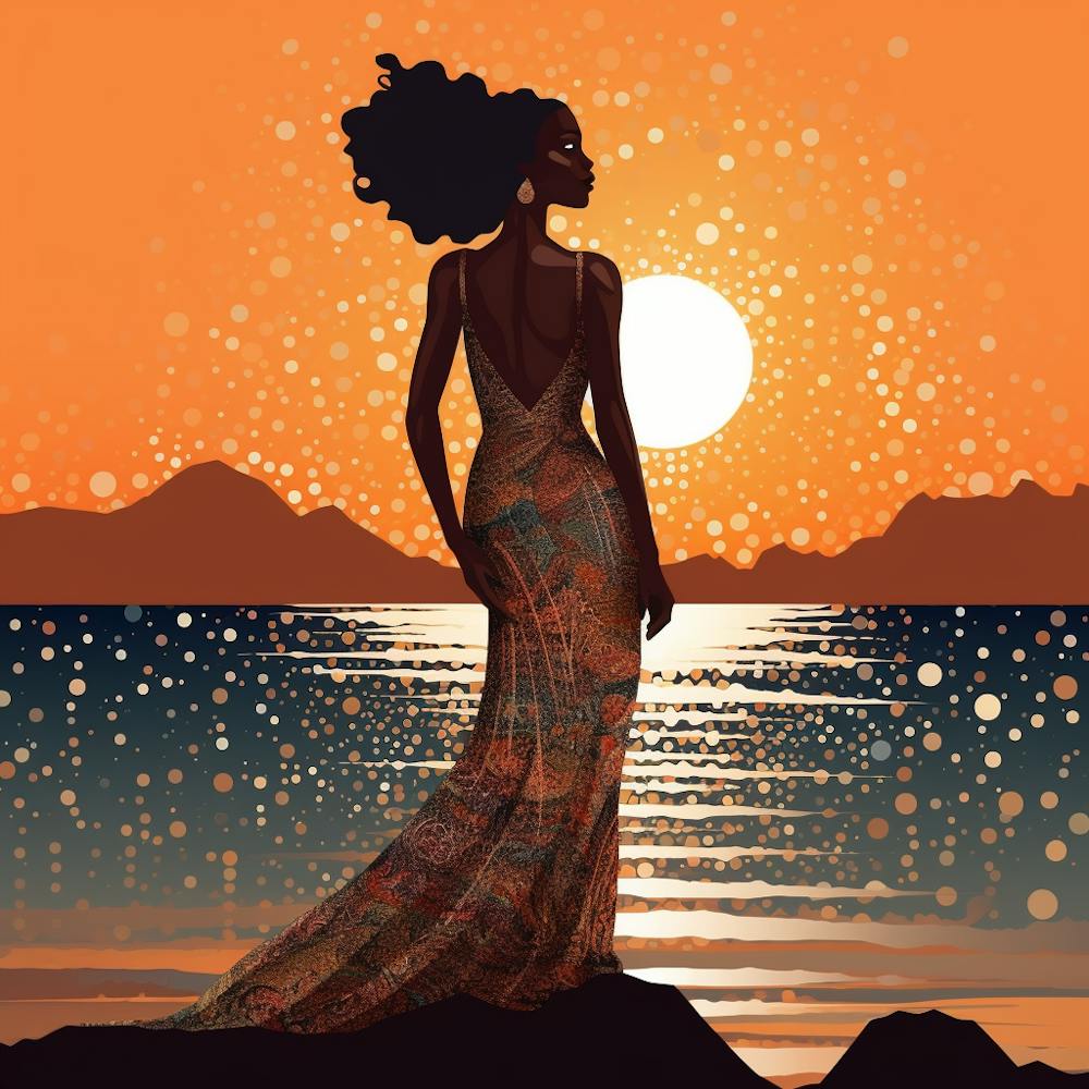 Afroamerikanische Frau bei Sonnenuntergang
