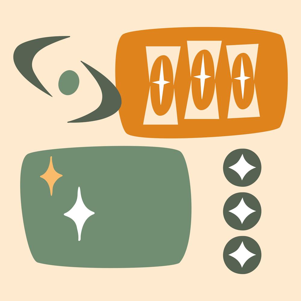Atomic Age MCM Abstract Green, Orange, and Cream