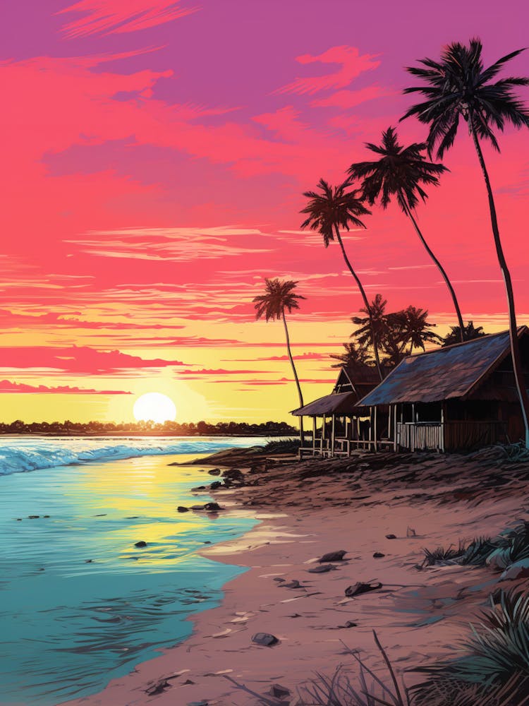 An Illustration In Pink Tones Of  Gili Trawangan Beach Indonesia 2