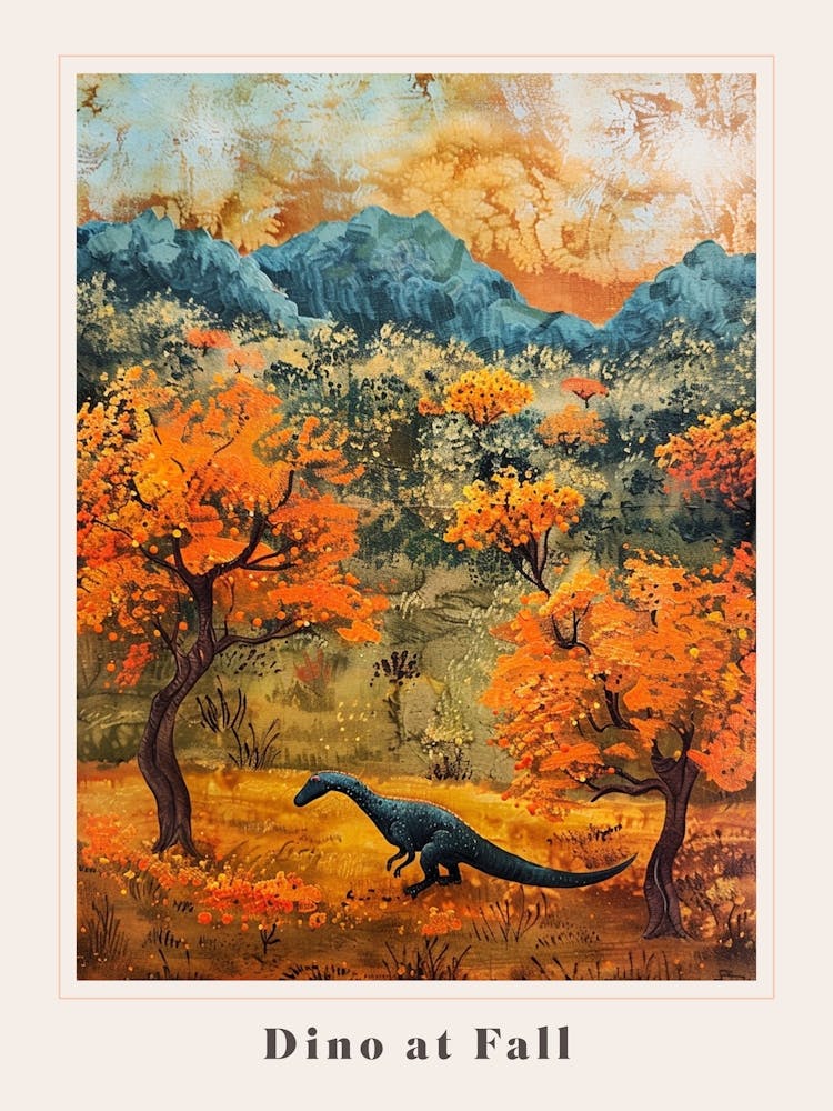 Dinosaur In An Autumnal Meadow Poster