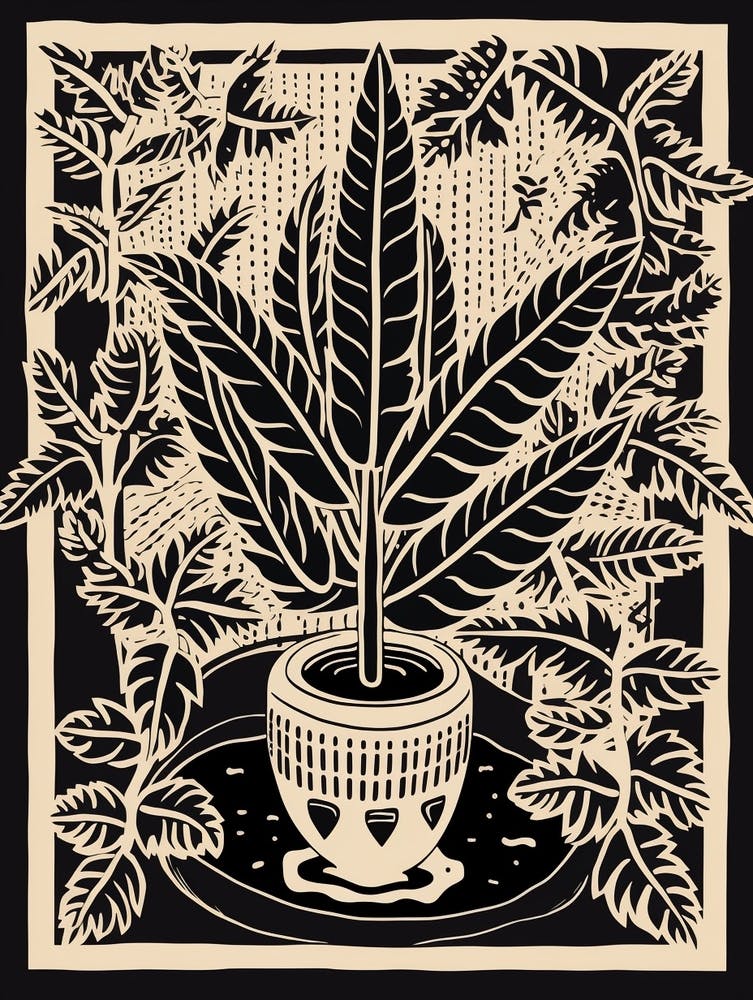 B&W Plant Illustration Zz Plant 4