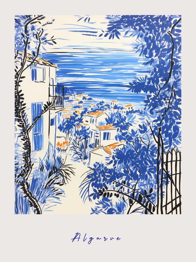Algarve Portugal 2 Mediterranean Blue Drawing Poster