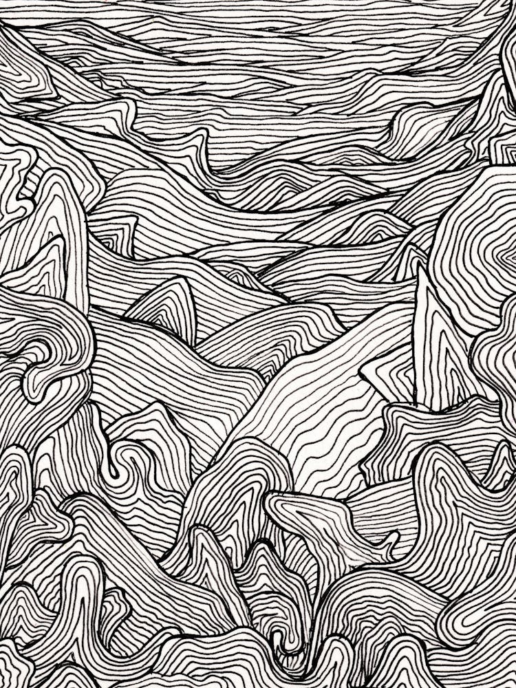 Line Art Work of Waves In The Sea