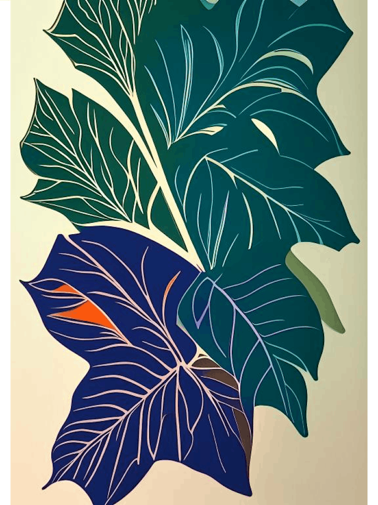 Mint Leaf Colourful Abstract Linocut