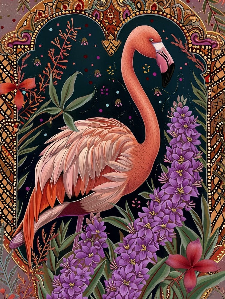 Greater Flamingo And Oleander Boho Print 2