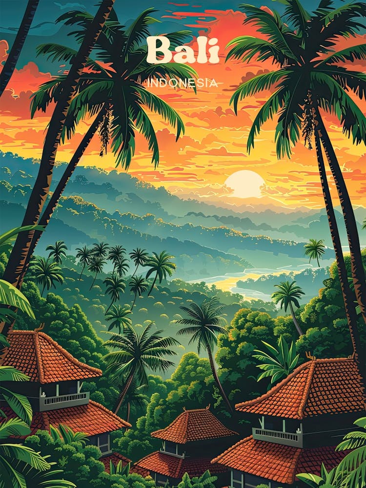 Bali Indonesia Forest Travel Art Illustration