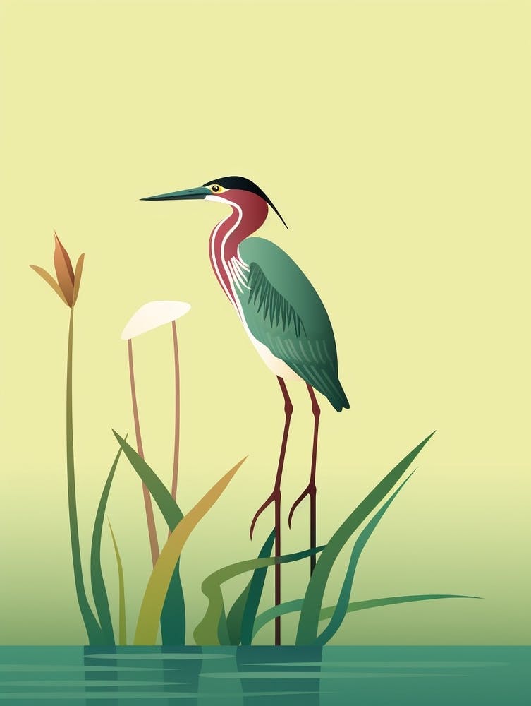 Minimalist Green Heron 1 Illustration