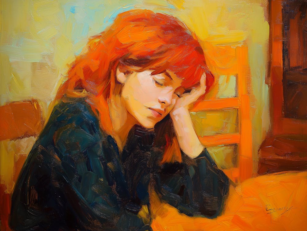 Oil Painting Of A Woman With Red Hair Featuring