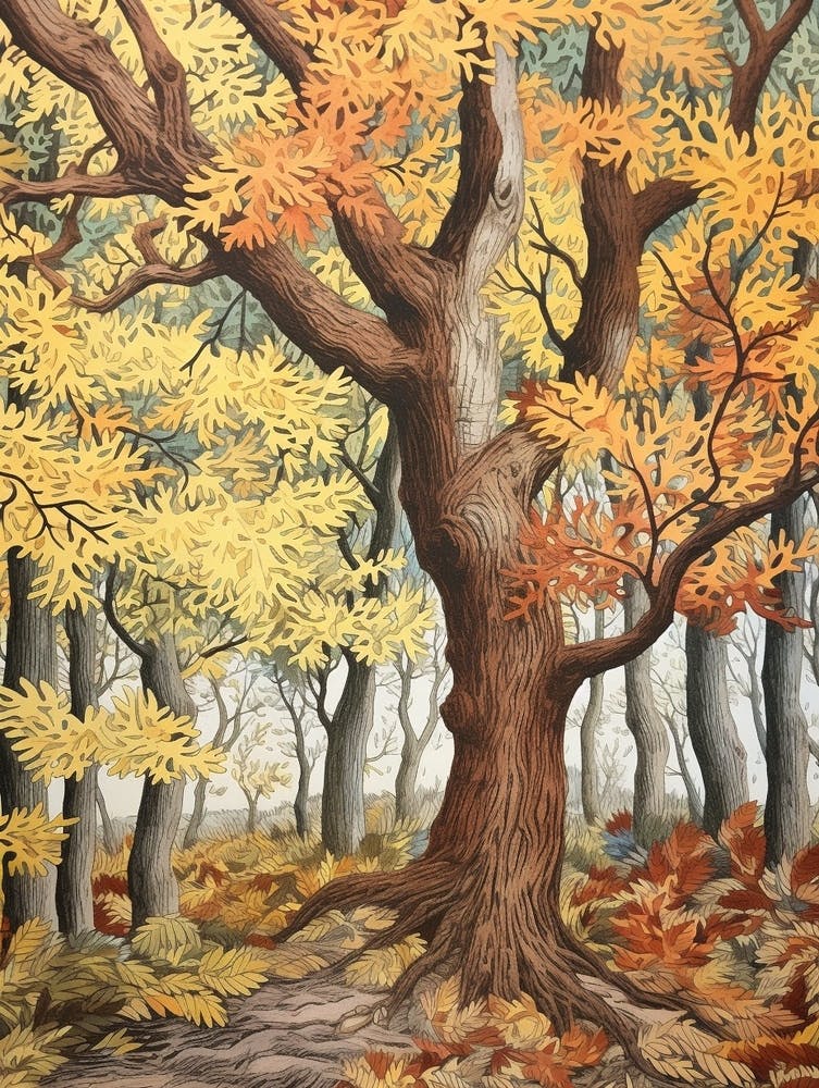 Eastern Cottonwood 3 Vintage Autumn Tree Print