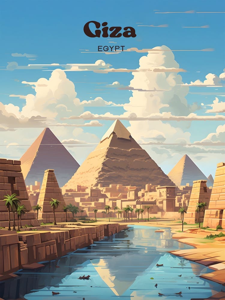 Giza Egypt Nile River Art de voyage