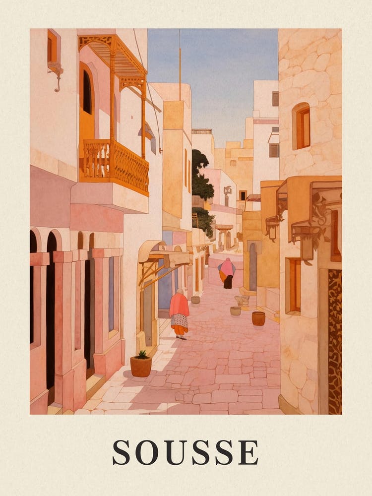Sousse Tunisia 1 Vintage Pink Travel Illustration Poster