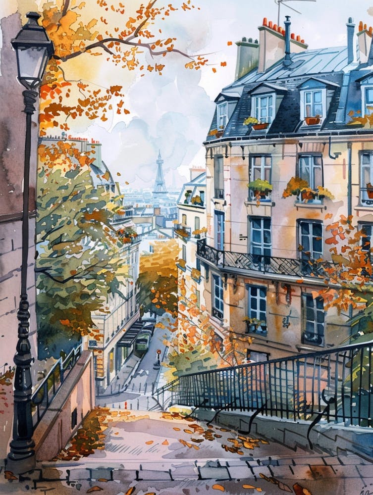 Paris Street, Watercolor, Perfect Composition, Abstraction, Surrealism