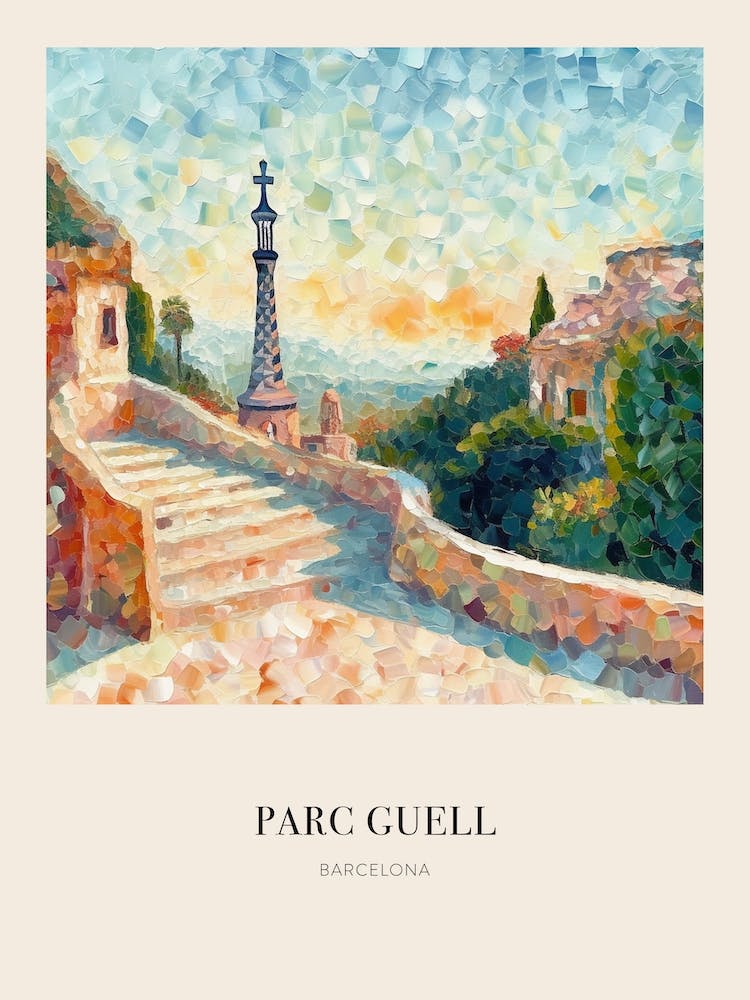 Parc Guell Barcelona Spain 3 Affiche vintage inspirée par Cézanne