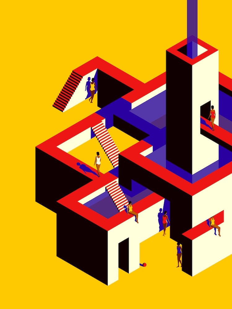 Impossible Architecture Yellow And Red