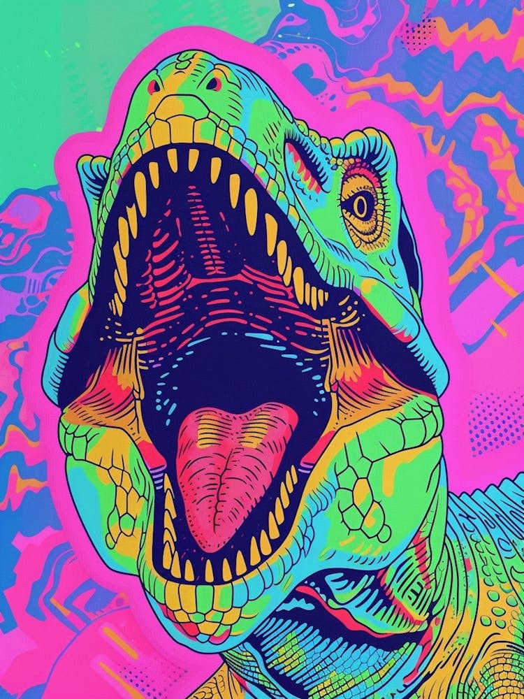 Roaring Neon Dinosaur Portrait