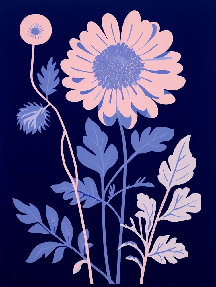Blue Flower Illustration Chrysanthemum 1