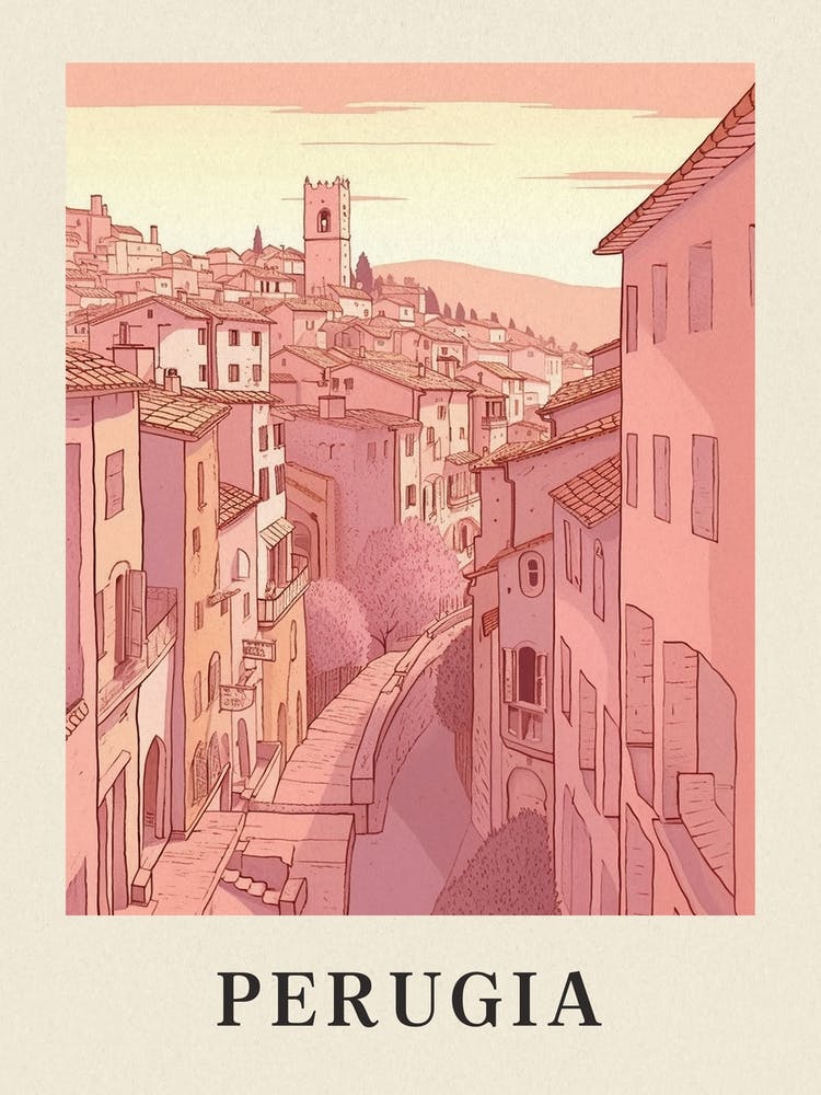 Perugia Vintage Pink Italy Poster